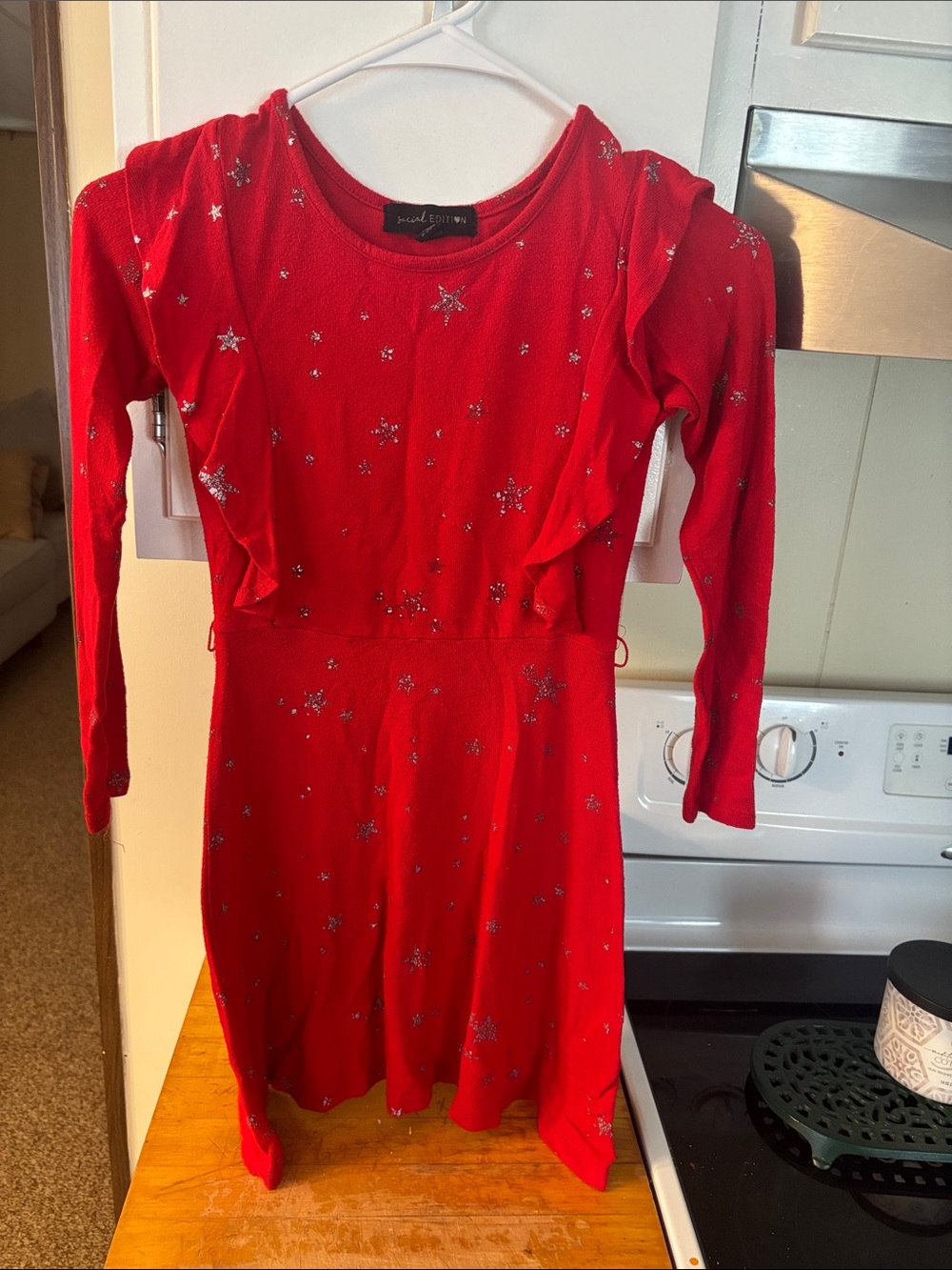 Special Edition Girls Red Long-Sleeve Star Print Casual Dress